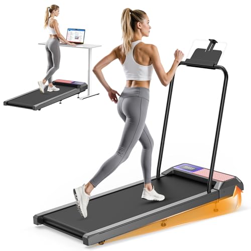 Walking Pad Treadmill with Handle Bar, 2.5 HP Portable Compact Under Desk Treadmills, 5.0 Speed Walking Pad with App, Smal...
