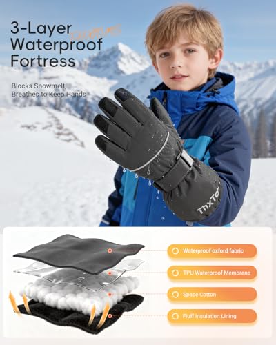 ThxToms Kids Warm Gloves Winter Waterproof Snow Gloves for Ourdoor Sports Snowboard, Toddler Bulky Ski Gloves for Boys Gir...