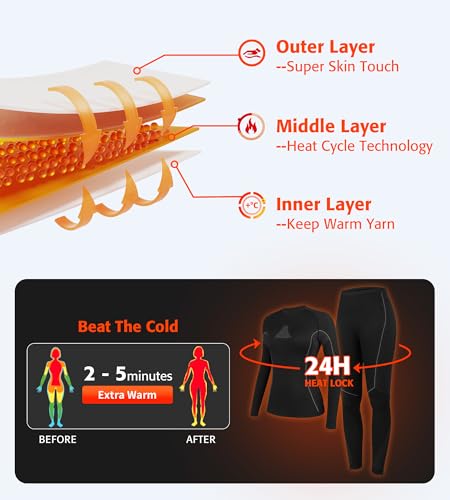 ATTRACO Womens Thermal Underwear Top and Bottom Sets Women Long Johns Warm Base Layer for Cold Weather
