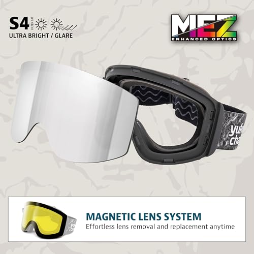 Yukon Charlie's Ropeline Adult Snow Goggles - Removable Magnetic Cylindrical Lens - Boosted Contrast, Reduced Glare, Anti-Fog