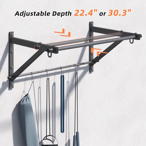ZHNSYDN Wall Mounted Pull Up Bar, Strength Training Chin Up Bar with Hooks, Adjustable Depth Pull-up Bar with 500LBS Weigh...