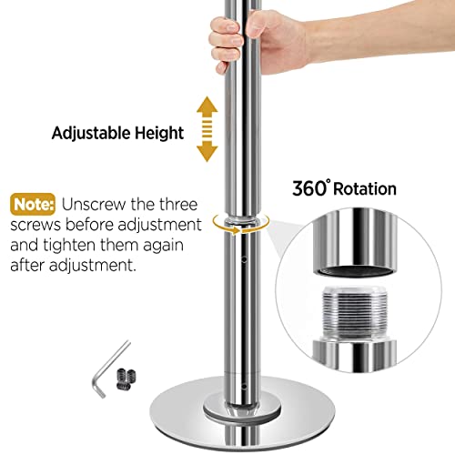 Yaheetech Dance Pole Portable Dancing Pole Height Adjustable 6.9ft-9ft Static Spinning Pole for Apartment, Silver/Argent