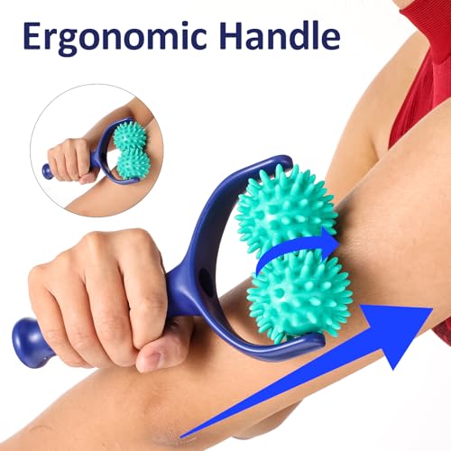 Handheld Spiky Massage Balls Rollers, 2 Wheel Spiky Massage Ball Rollers Silicone Manual Massage Roller with Handle Pressu...