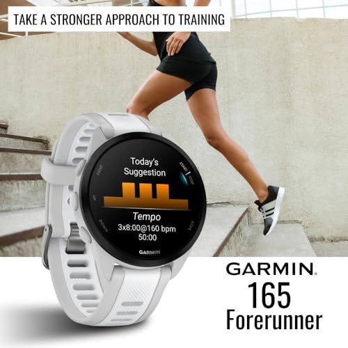 Garmin Forerunner 165 Music GPS Running Smartwatch (Mist Gray-Whitestone) Bundle with Focus Camera Charger Stand Smartwatc...