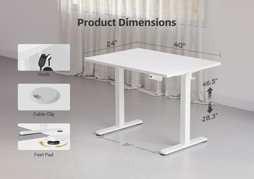YDN Electric Standing Desk Adjustable Height, 40 x 24 Inches Stand up Desk with Cable Management, Home Office Desks with S...
