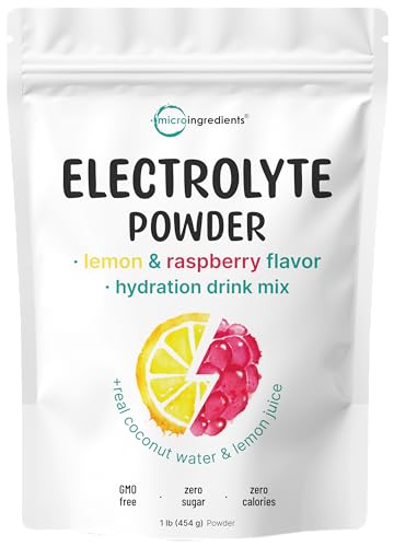 Micro Ingredients Hydration Electrolyte Powder, 1 lb (69 Servings) | Lemon Raspberry Flavor | High Potassium (1,000mg) + C...