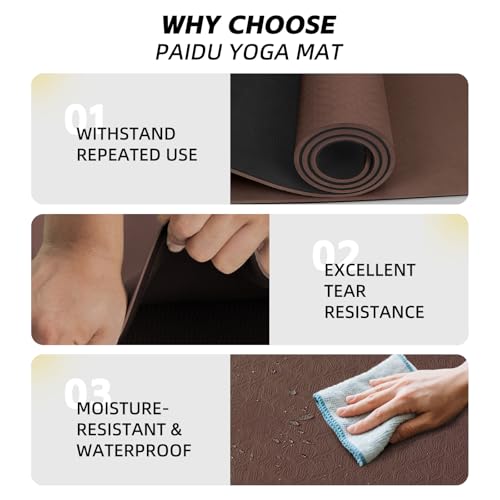 PAIDU Extra Long Wide Yoga Mat 76"x33"x2/5 Inch - Non Slip Thick Exercise Mat for Home Gym, Yoga, Pilates & Workouts