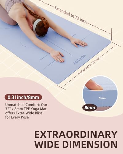 YOTTOY Yoga Mat, 72"x 32"x1/3" Extra Wide Non-Slip Exercise Fitness Yoga Mats,Eco-Friendly TPE Exercise Mats for Women Men...