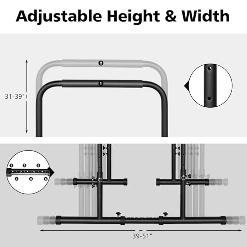 MIUDGIG Adjustable Height Parallel Push Up Stand, Dip Stand Station for Strength Training, Heavy Duty Steel Parallel Bar S...
