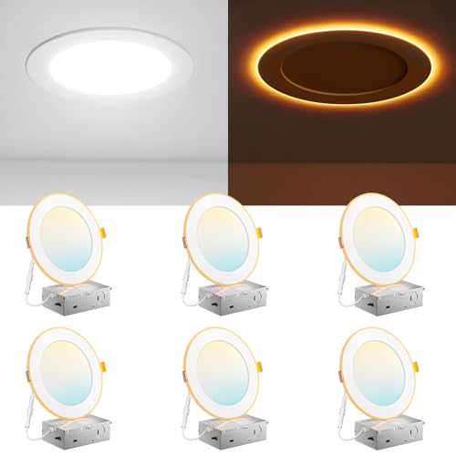 Amico 6 Pack 6 Inch 5CCT LED Recessed Ceiling Light with Night Light, 2700K/3000K/3500K/4000K/5000K Selectable Ultra-Thin ...