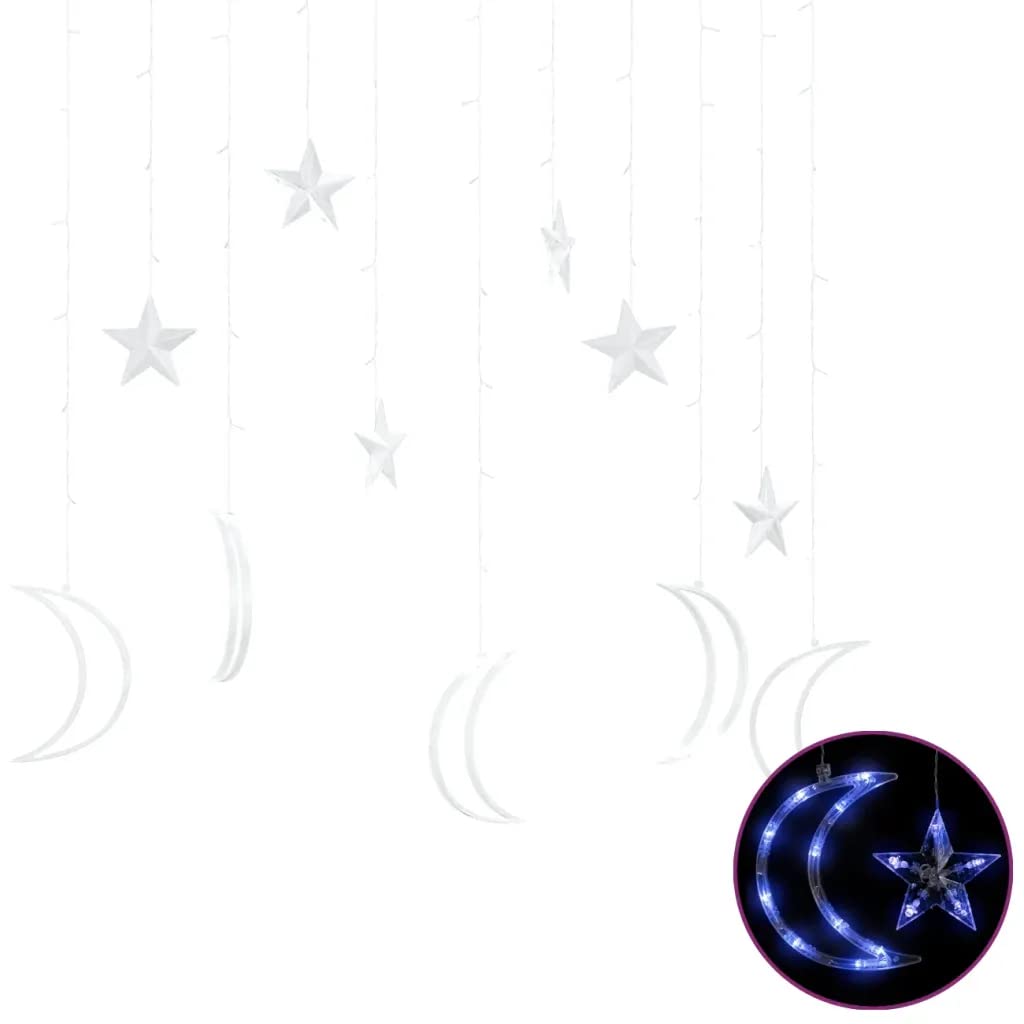 vidaXL Star and Moon Fairy Lights with Remote Control - 138 LED, Blue, Plastic