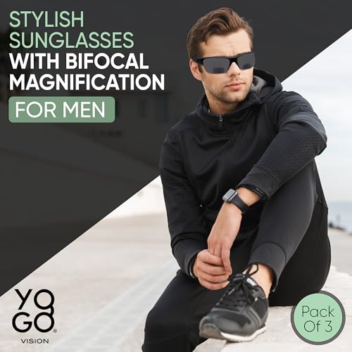 Yogo Vision Bifocal Sports Sunglasses Mens Wrap Around Half Rim Sunglasses Readers 3PK