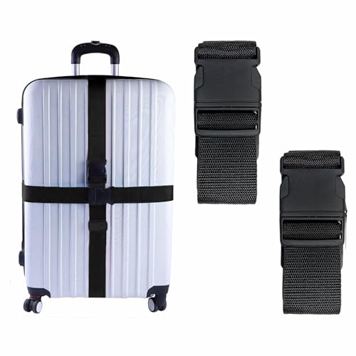 2 Pack Suitcase Belts, Adjustable Luggage Straps, Bright Colors Travel Packing Straps with Quick Release Buckle (Black)