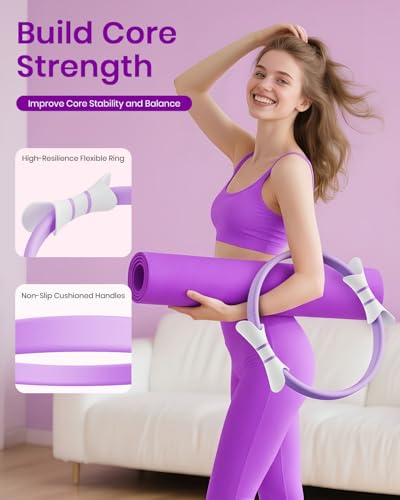 Fuelion Pilates Ring Set for Women, Home Workout Pilates Equipment with Resistance Bands, 14'' Magic Circle, Mini Ball, Pi...