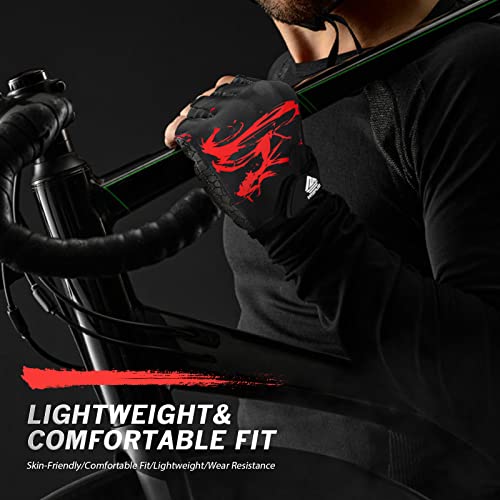 HTZPLOO Bike Gloves for Men Women with Anti-Slip Shock-Absorbing Pad, Light Weight Half-Finger Cycling Gloves