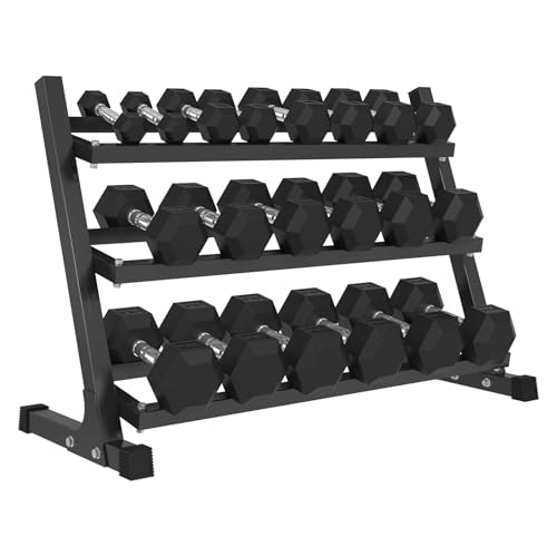 Mikolo Dumbbell Sets with Rack, Rubber Hex Dumbbells, Multiple Choices in 160/200/380/450/550LB, Hand Weights with Chrome ...