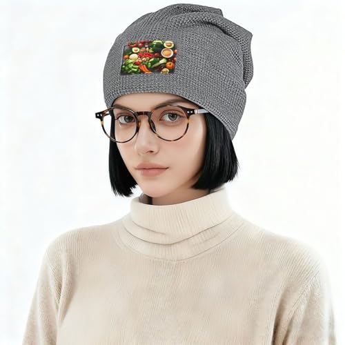 YANYU Healthy Food Print Lightweight Waffle Pullover Hat Men Women Winter Headwear Outdoor Camping Travel