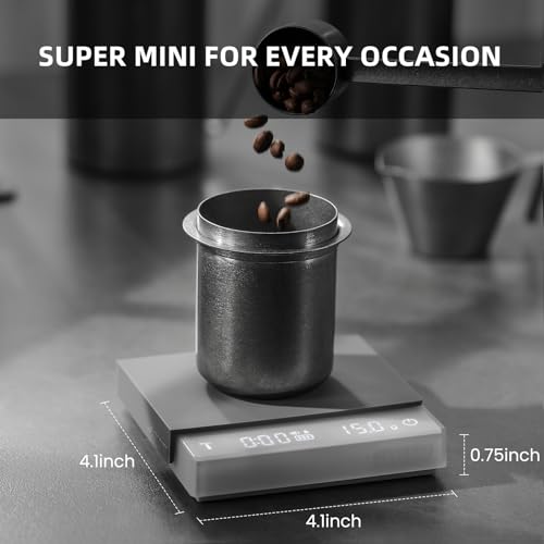 MHW-3BOMBER Mini Coffee Scale with Timer, 2kg/0.1g Rechargeable Espresso Scale,White Coffee Bean Scale with Manual/Smart M...
