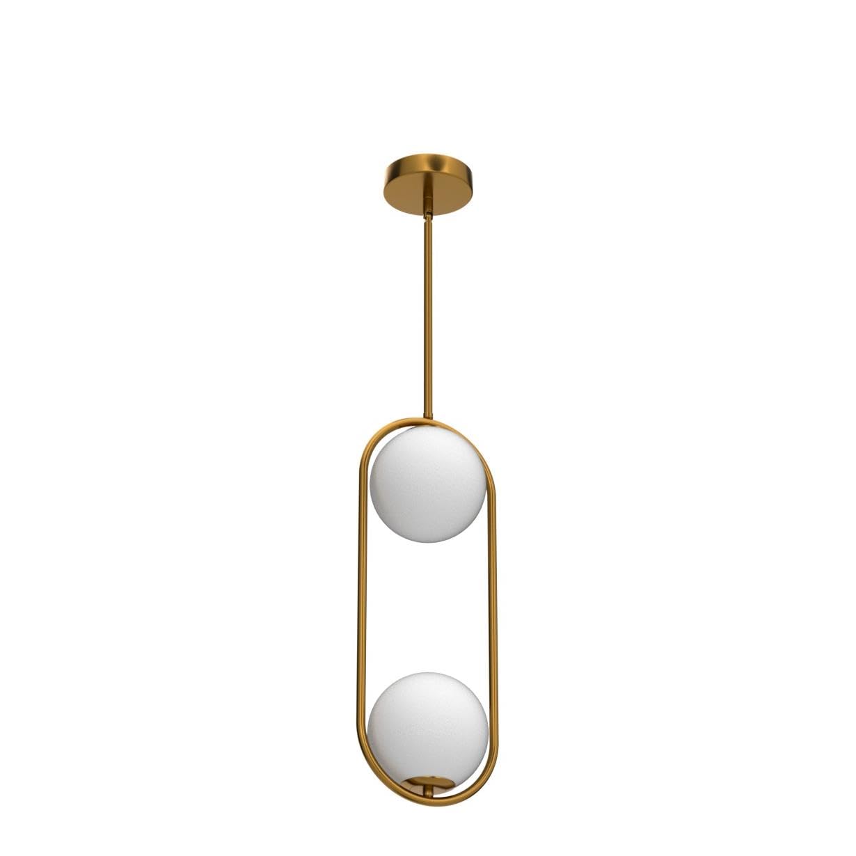 SeeU Modern Pendant Light Fixture, 2 Light, Metal, Gold, Globe Glass Lampshade, Model SeeU-MPL-v1