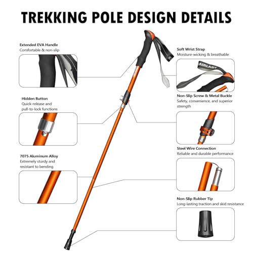 Deepfeel Collapsible Trekking Pole Adjustable Hiking Pole - Aluminum Alloy 7075 Walking Stick with Telescopic & Foldable T...