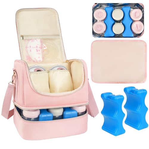 Jaffzora Wearable Breast Pump Bag with Cooler Compartment Fits for Willow/Elvie/Momcozy M5/S12 Pro/Medela, Breast Milk Tra...