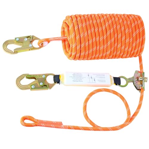 Meyoppm 50ft Vertical Lifeline Assembly, Heavy Duty Fall Protection Safety Rope with Rope Grab, Steel Snap Hooks & Shock A...