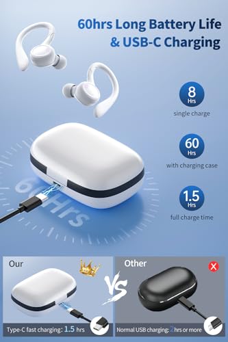 GJB Wireless Earbuds, 60H Playback Bluetooth 5.3 Headphones,Noise Cancelling Wireless Headphones with LED Battery Display,...