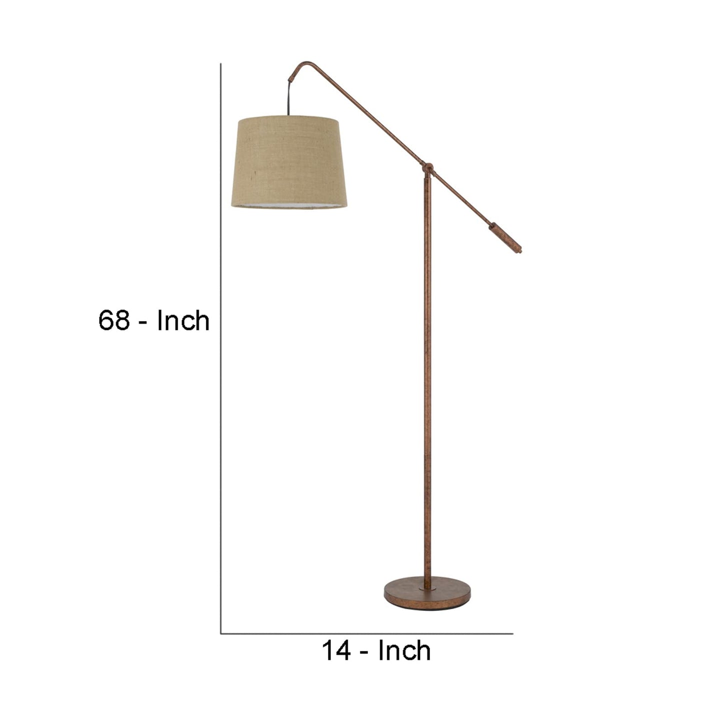 Benzara Metal Floor Lamp, Adjustable Arc Arm, Rustic Bronze, Model BM272212, 68 in.