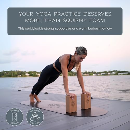 FFLLOOWW Premium Cork Yoga Block – Non-Slip, High-Density Support for Yoga, Pilates, Stretching, Home Workouts & Balance T...