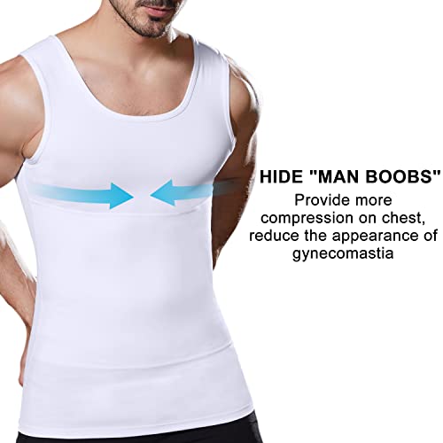 Mens Slimming Compression Shirt, Body Shaper Workout Tank Top, Gynecomastia Tummy Control Undershirts - Change in Seconds