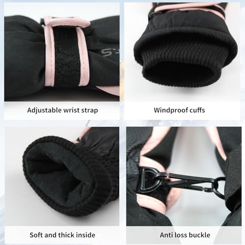 Feelorna Women Winter Ski Gloves, Waterproof Touchscreen Anti-Slip Snowboard Gloves for Skiing Sports