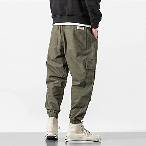 Men's Relaxed Fit Cargo Pants Joggers Sports Outdoor Lightweight Cotton Pants Trendy Drawstring Elastic Waist Baggy Trousers
