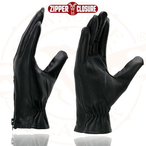 Milwaukee Leather SH226D Men's Black Unlined Leather Lightweight Motorcycle Hand Gloves W/Wrist Zipper Closure