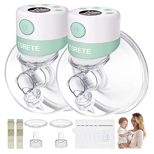 TSRETE Double Wearable Breast Pump, Electric Hands-Free Breast Pumps with 2 Modes, 9 Levels, LCD Display, Memory Function ...