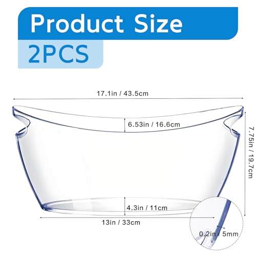 Seuqhck 2 Pack Ice Bucket, 5.5L Small Ice Buckets Clear Beverage Tub for Champagne Beer Sparkling Wine Cocktails, Parties,...