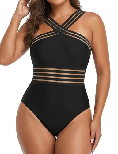 Hilor Women's Tummy Control Swimsuits Slimming One Piece Bathing Suits Front Crossover Swimwear