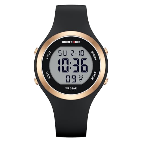 GOLDEN HOUR Waterproof Sport Women's Digital Chronograph Silicone Strap Watch