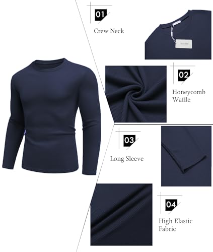 Ekouaer Men's Long Sleeve Shirts Honeycomb Waffle Pullover Sweater Crewneck Thermal Tops Lightweight Undershirts