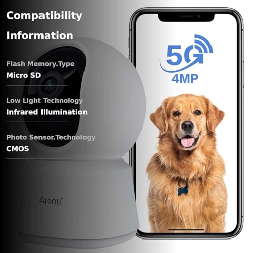 ARENTI 5G Security Camera Indoor, 4MP Pet Camera with Speaker for Dog/Cat, Baby Monitor with Phone App, Dual-Band WiFi, Auto Tracking, Super Night Vision, 2-Way Talk, Cloud & SD Card Storage
