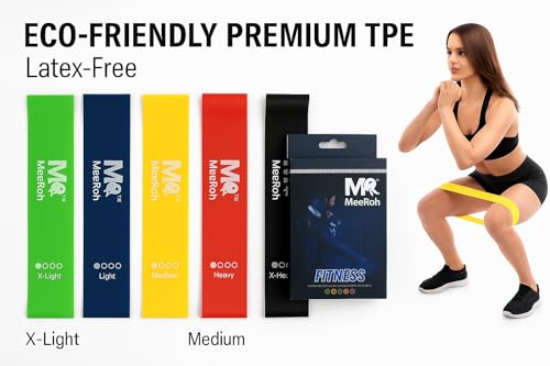 MeeRoh Mini Loop Resistance Bands Set – 5 Strength Levels (X-Light to X-Heavy) | Premium TPE, Latex-Free Exercise Bands fo...