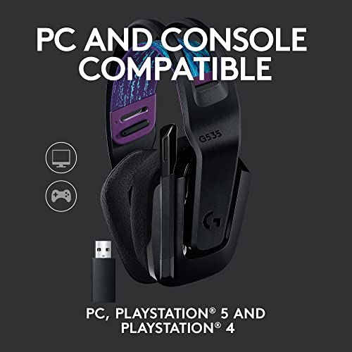 Logitech G535 Lightspeed Wireless Gaming Headset - Lightweight on-Ear Headphones, flip to Mute mic, Stereo, USB Rechargeab...