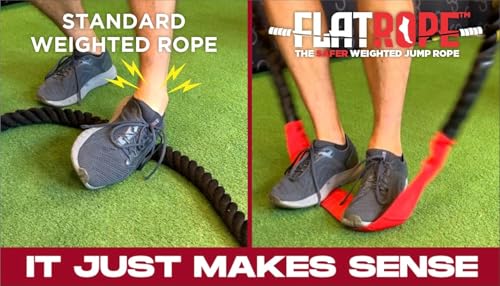 Patented FLATROPE 5lb Weighted Jump Rope, Heavy Flat-Mesh Design to Reduce Ankle Injury, Adjustable Strength-Training Rope...