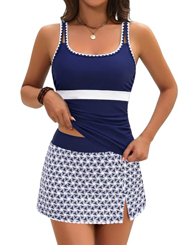 BMJL Women's Tankini Swimsuits Tummy Control Two Piece Bathing Suit Modest Swim Skirt Color Block Swim Suits 2026