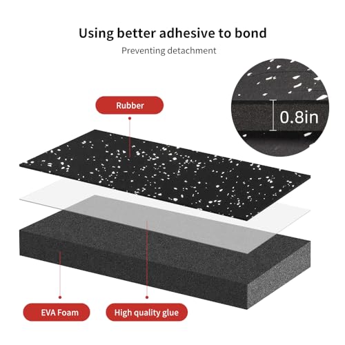 0.8in Thick 72 Sq Ft Gym Flooring for Home Gym, 18 Tiles Workout Exercise Equipment Mats, Rubber Top with EVA Foam, Interl...