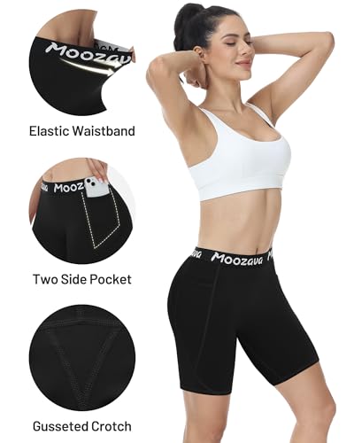 Moozava Women's Spandex Shorts with Pockets - 3"/5"/8" Compression Biker Shorts for Volleyball Yoga Workout Gym No Front Seam