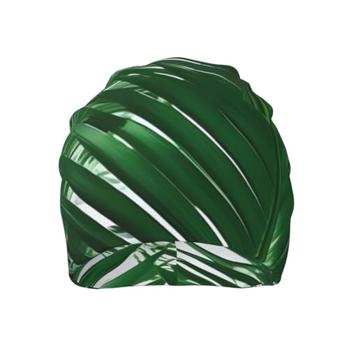 Green Palm Leaf Print Soft Beanie Hat for Men Women Warm Fashion Cap for Jogging Cycling Gift Outdoor Use