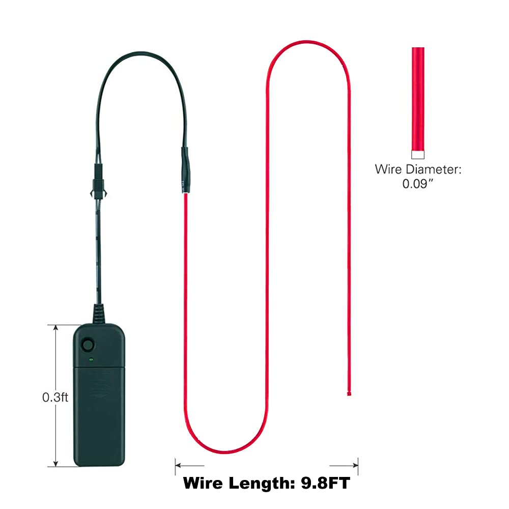 MaxLax EL Wire Neon Lights Strip 9.8ft Red Portable Battery Pack 360° Cuttable for Parties, Halloween, DIY Decoration