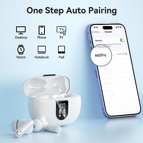 Wireless Earbuds, Bluetooth 5.3 Headphones 40Hrs Playtime Deep Bass Stereo in-Ear Earbud, LED Power Display, Call Noise Ca...