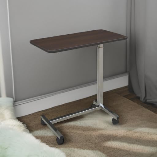 DR. DUNLEY Adjustable Overbed Table on Wheels – Height Adjustable from 30” to 42” – H-Base Rolling Bedside Table for Home, Hospital & Nursing Use – Supports 50 lbs – 15” Wide Surface