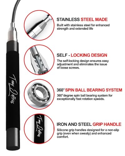 Tony Jeffries 2.0 Speed Jump Rope of 360 degree Spin Ball Bearings, Daily Exercise Skipping Rope with Silicon Grip Handle...